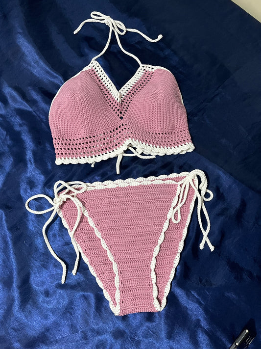 Caged Halter Top Bikini Set